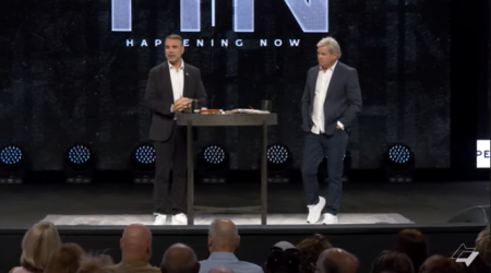 Author Amir Tsarfati and Pastor Jack Hibbs discuss Bible prophecy during a July 16 event at Calvary Chapel Chino Hills in Chino, California.