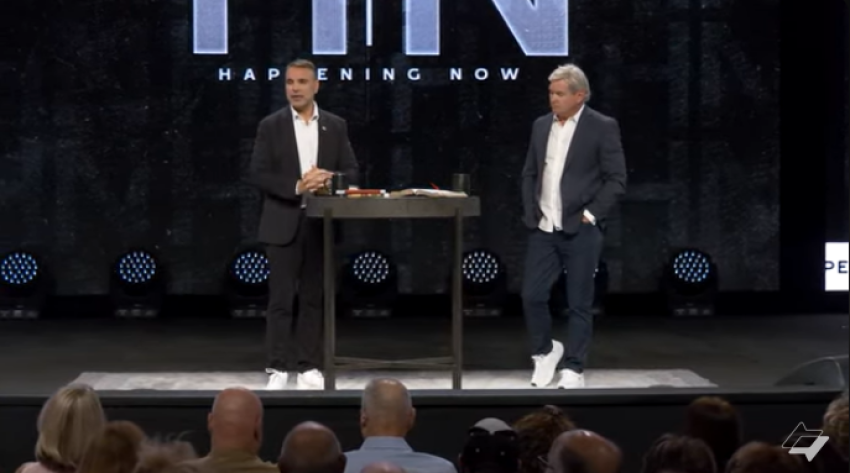 Author Amir Tsarfati and Pastor Jack Hibbs discuss Bible prophecy during a July 16 event at Calvary Chapel Chino Hills in Chino, California.