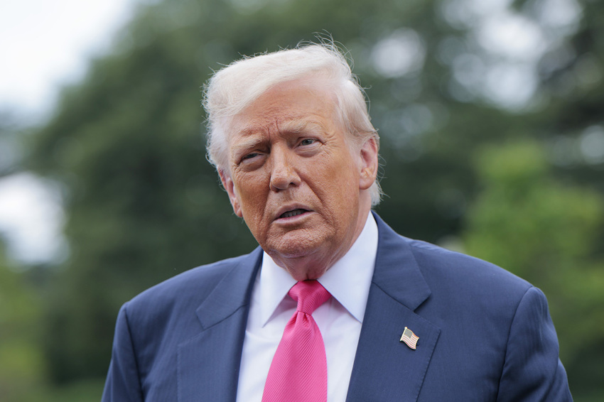 U.S. President Donald Trump speaks to the media as he departs the White House on July 15, 2025, in Washington, D.C. Trump is traveling to Pittsburgh, Pennsylvania, to speak at an artificial intelligence and energy summit. (Photo by Anna Moneymaker/Getty Images)