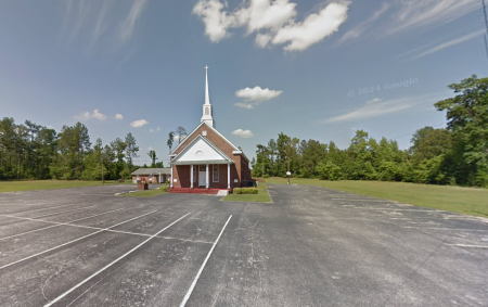 The historic Pleasant Grove Baptist Church in Darlington County, South Carolina, before it was destroyed by a fire on July 19, 2025. 