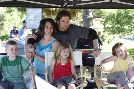 The Jenkins family on set during filming.