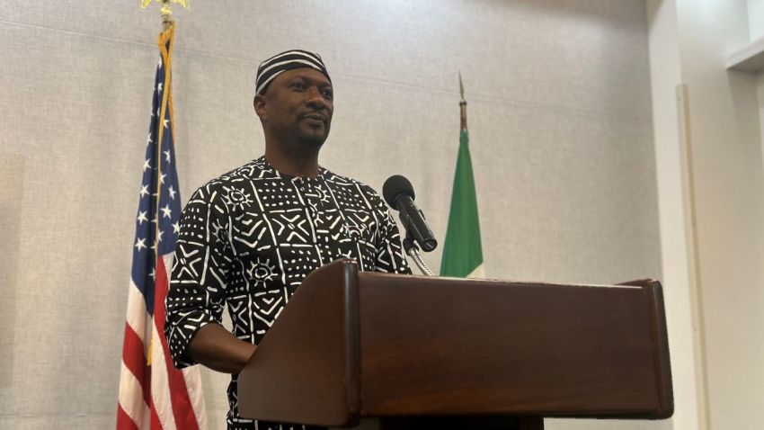 Barr Franc Utoo, a native of Yelewata, Nigeria, speaks at a conference at The National Press Building in Washington, D.C., on July 24, 2025. Fulani terrorists murdered dozens of Utoo's friends and family during the Yelewata Massacre of June 13 and 14, 2025.