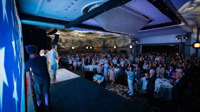 Rachel Goldberg-Polin and Jon Polin, the parents of Hersh Goldberg-Polin. The parents of the murdered Israeli-American hostage spoke during the Israel on Campus Coalition's National Leadership Summit on July 28, 2025. 