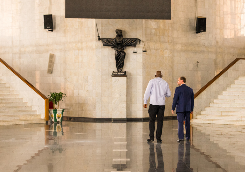 Sean Nelson, legal counsel for global religious freedom at ADF International (right), walks beside David, a Christian man who was prosecuted and convicted on false kidnapping charges without legal representation in a three-day sham trial at a magistrate’s court and was sentenced to nine years’ imprisonment, at a high court in northern Nigeria. 