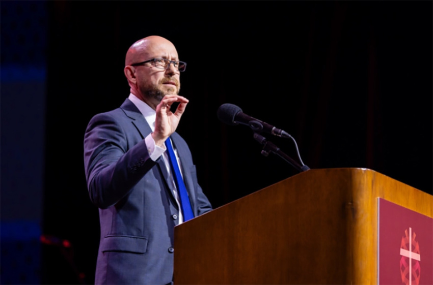 Attorney Justin Arnot, pictured speaking at the European Congress on Evangelism in Berlin Germany in May 27-30, 2025. 