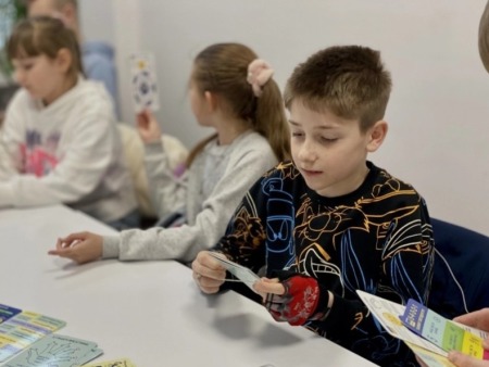 Ukrainian children pictured at a Mission Eurasia trauma care session.