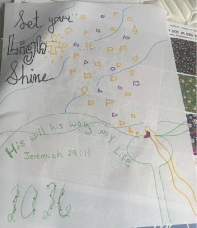 A photo of Sabrina Steffans' second proposed design for her senior parking space, which was reportedly rejected because of its biblical quotation.