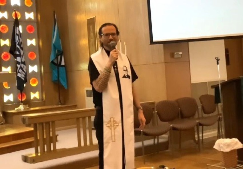 Pastor Jonathan Barker speaks at Grace Lutheran Church in Kenosha, Wisconsin, on Nov. 24, 2024. 