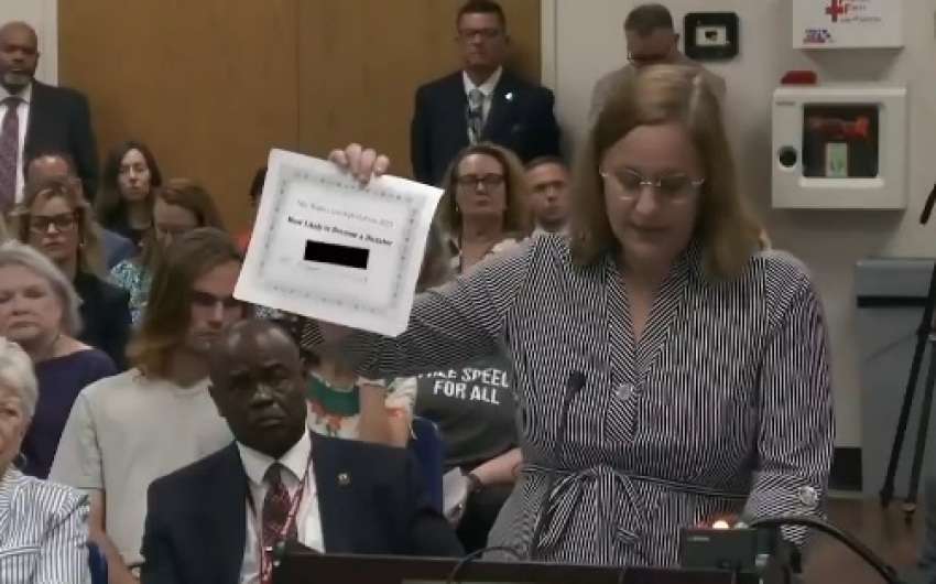 Crystal Marull speaks at a Florida State Board of Education meeting in St. Augustine in August 2025. 