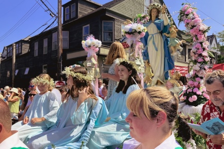 A Marian procession through Cleveland’s Little Italy during the annual Feast of the Assumption festival.