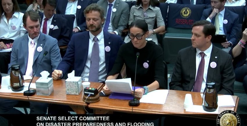 The family of 8-year-old Linnie McCown, one of the victims of the Camp Mystic flood, during the Texas Senate committee hearing. 