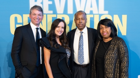 Auburn University assistant basketball coach Chad Prewett and wife, Tanya Prewett, join former Secretary of Housing and Urban Development Ben Carson and wife, Candy Carson, at the premiere of "Revival Generation" in Washington, D.C. on Aug. 27, 2025.