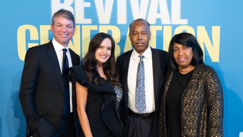 Auburn University assistant basketball coach Chad Prewett and wife, Tanya Prewett, join former Secretary of Housing and Urban Development Ben Carson and wife, Candy Carson, at the premiere of "Revival Generation" in Washington, D.C. on Aug. 27, 2025.