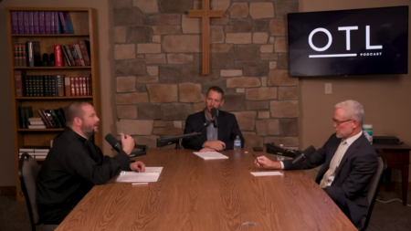 Pastor David Ramirez (left), host Bryan Stecker, and Joel Beerman during an episode of "On The Line."