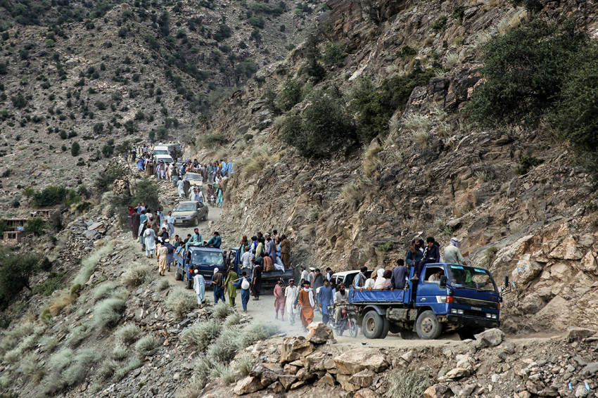 Afghans commute along a hillside, in the aftermath of an earthquake at the Nurgal district of Kunar province on Sept. 3, 2025. Hope was quickly fading of finding survivors in the rubble of homes devastated by the weekend's powerful 6.0-magnitude quake in eastern Afghanistan, as emergency services struggled to reach remote villages on Sept. 3.