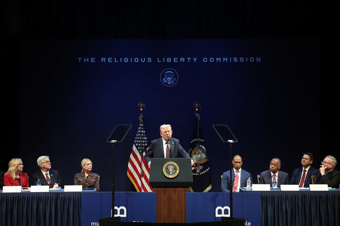U.S. President Donald Trump speaks at the Museum of the Bible Sept. 8, 2025, in Washington, D.C. Trump addressed the White House Religious Liberties Commission during the event.