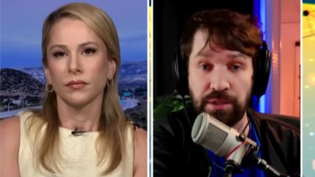 The Young Turks' Ana Kasparian (L) and the online influencer Destiny (R) discuss Charlie Kirk's murder on 