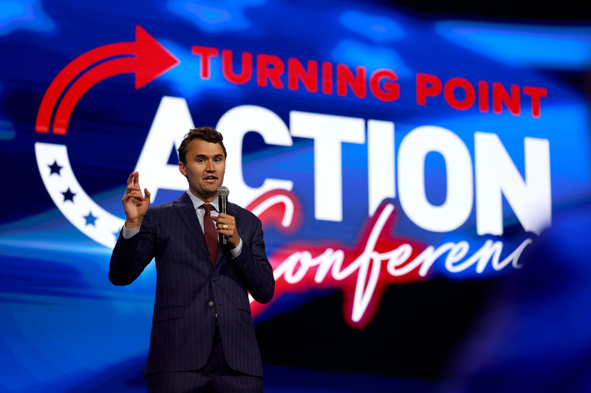 Founder and executive director of Turning Point USA Charlie Kirk speaks at the opening of the Turning Point Action conference on July 15, 2023, in West Palm Beach, Florida. 