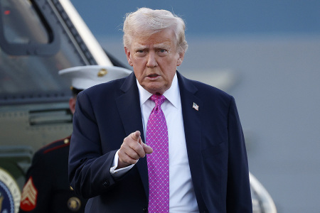 U.S. President Donald Trump walks to Air Force One at Morristown Airport on Sept. 14, 2025, in Morristown, New Jersey. 