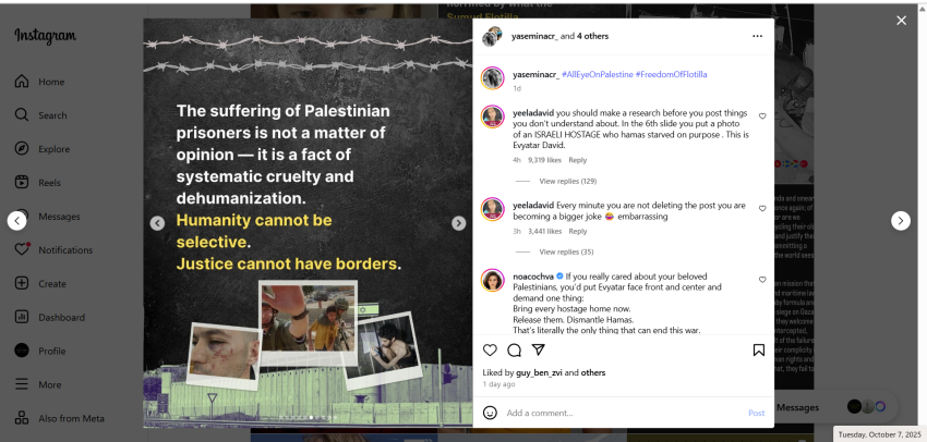 Swedish activist Greta Thunberg shared a graphic on her Instagram page on Oct. 6, 2025, with the purpose of highlighting the conditions Palestinian prisoners are subjected to in Israeli custody. The graphic, part of a collaboration post that included Thunberg and other activists, initially featured a photo of Israeli hostage Evyatar David, who was abducted by Hamas on Oct. 7, 2023. 