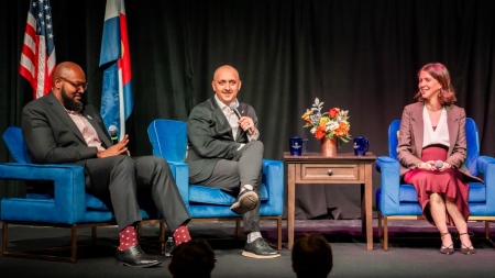 Pastor James Lester, AI innovation expert James Poulter and Heritage Foundation policy analyst Annie Chestnut Tutor participate in "AI for Humanity: Navigating Ethics and Morality for a Flourishing Future" at Colorado Christian University in Lakewood, Colorado, on Oct. 7, 2025.