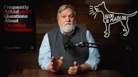 Pastor Douglas Wilson, above, reads his open letter to President Donald Trump about Heaven during an episode of "Blog & Mablog" on Oct. 15, 2025.