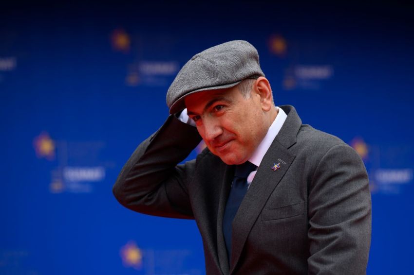 Armenian Prime Minister Nikol Pashinyan arrives at the 6th European Political Community summit on May 16, 2025 at Skanderbeg Square in Tirana, Albania.