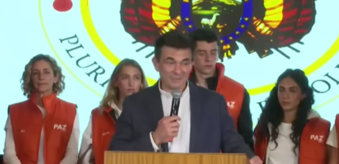 Bolivian President-elect Rodrigo Paz Pereira speaks after winning the 2025 Bolivian presidential election.