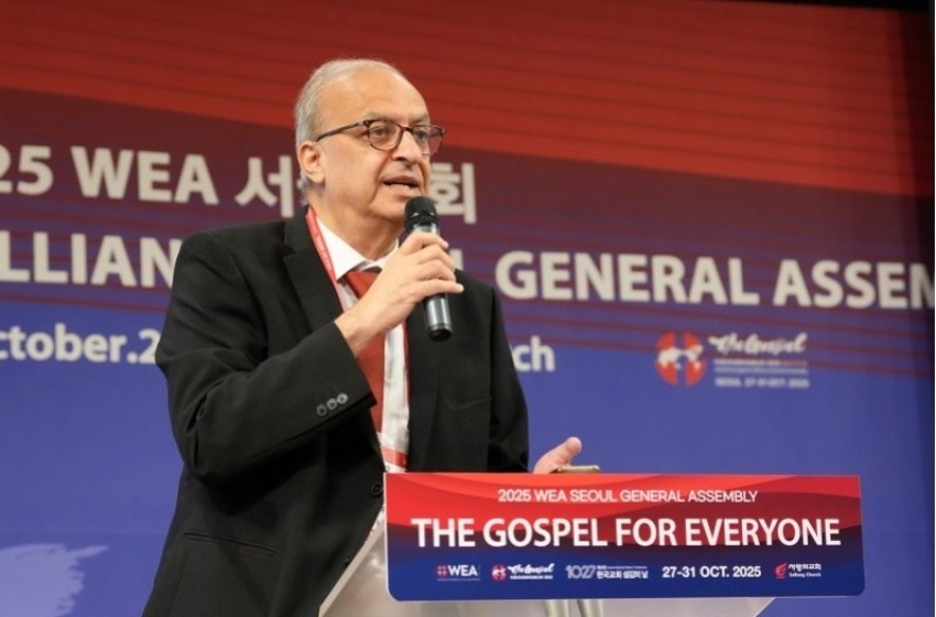 Attorney Botrus Mansour, secretary general-designate of the World Evangelical Alliance, delivers his first address to the global evangelical constituency at the opening of the WEA General Assembly in Seoul, South Korea, on Oct. 26, 2025. Hudson Tsuei,