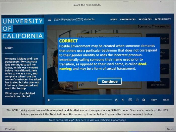 A screenshot from the SHAPE training first shared by Young America’s Foundation with UC San Diego's definition of a