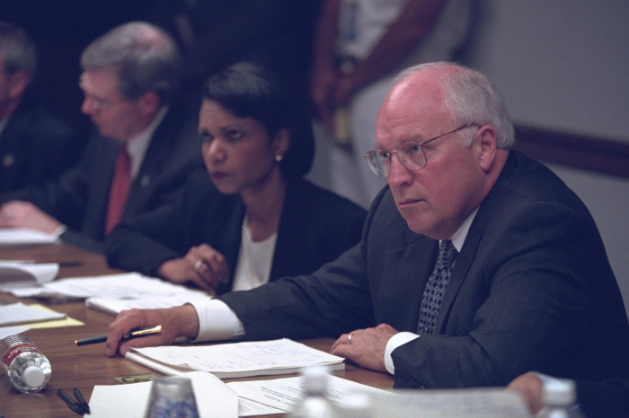 Former Vice President Dick Cheney with then National Security Advisor Condoleezza Rice in the President's Emergency Operations Center on September 11, 2001.