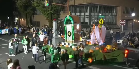 A 2025 Halloween parade float from Saint Joseph Catholic School in Hanover, Pennsylvania, that garnered controversy for its inclusion of a replica of the Auschwitz concentration camp gate.