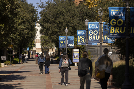 Students walk on UCLA's main campus in Westwood, Los Angeles, California, on Nov. 16, 2024. 