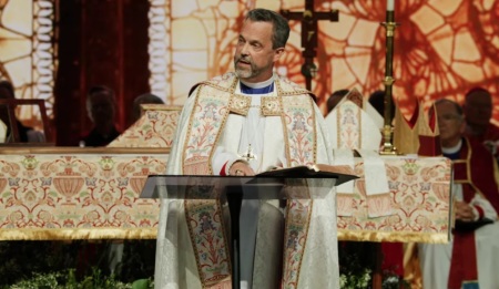 The Most Rev. Stephen D. Wood, archbishop of the Anglican Church in North America, speaking at his official investiture service on Wednesday, Oct. 30, 2024 at Seacoast Church in Mt. Pleasant, South Carolina.