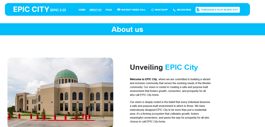 An archived version of the former "EPIC City" website shows a mosque-style structure and other elements of the now-stalled development.
