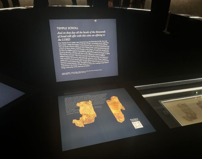 A Temple Scroll fragment on display at the Museum of the Bible's