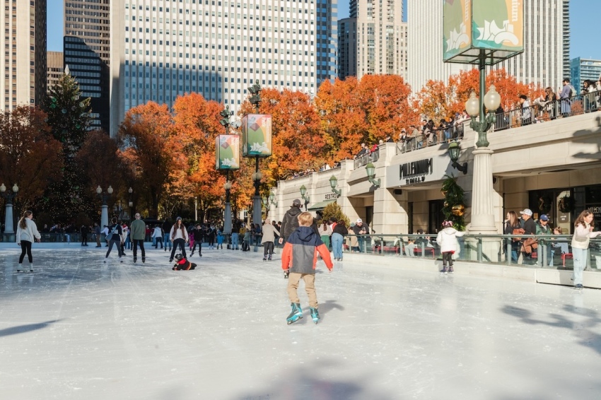 The outdoor skating rink at Millennium Park in Chicago.