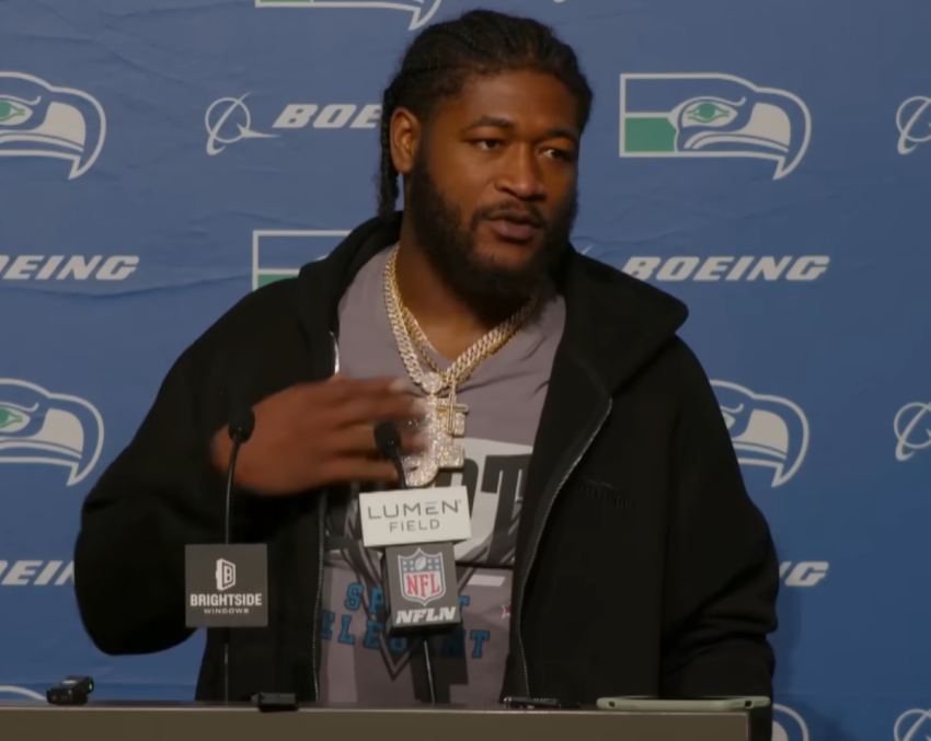 Seattle Seahawks linebacker Ernest Jones details his newfound embrace of his Christian faith in a postgame press conference, Nov. 30, 2025. 