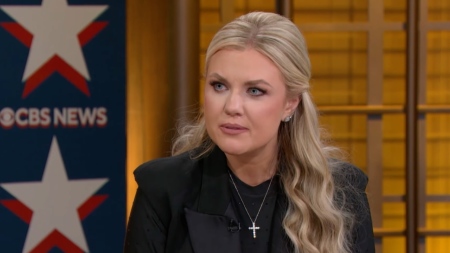 Erika Kirk, widow of the late conservative activist Charlie Kirk, speaks with CBS News editor-in-chief Bari Weiss during a CBS News town hall that aired Dec. 13, 2025.