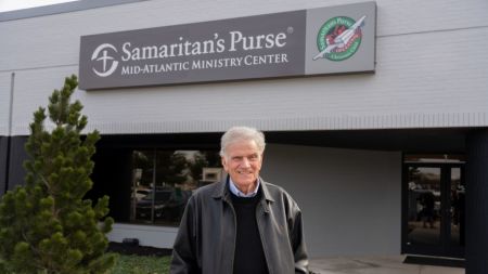 Samaritan's Purse CEO Franklin Graham stands outside the newly opened Mid-Atlantic Ministry Center in Windsor Mill, Maryland.