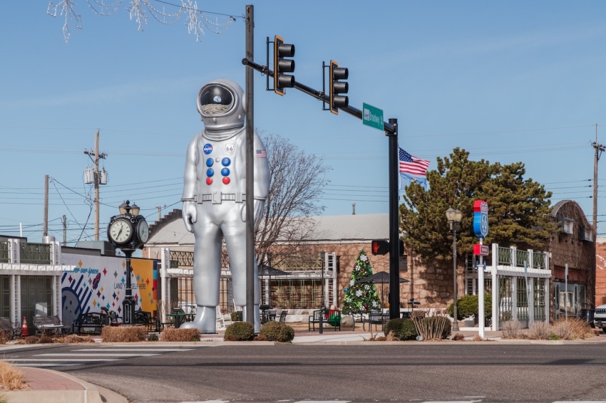 An Oklahoma state grant allowed Weatherford to erect a 30-foot “Space Man” statue honoring native son Gen. Thomas P. Stafford, an astronaut. 