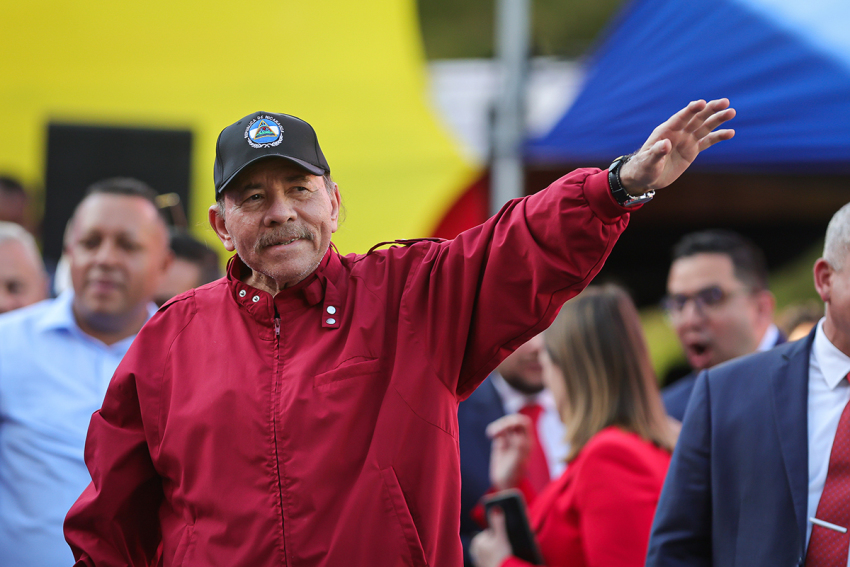 President of Nicaragua Daniel Ortega waves at Palacio Federal Legislative on Jan. 10, 2025, in Caracas, Venezuela.