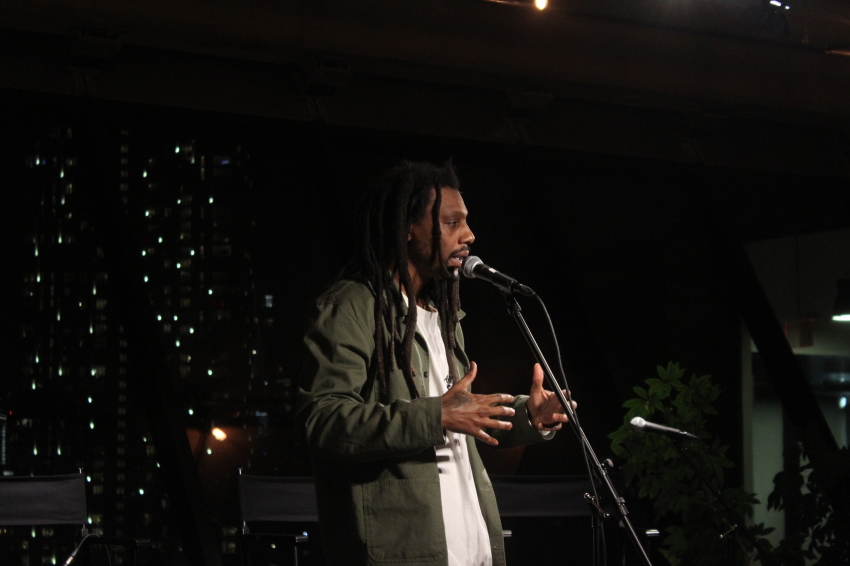 Spoken word artist and poet, Jason Petty, better known by his stage name Propaganda, shares a poem titled "At the Brink of Extinction" at Amazon Music Studios in Brooklyn, New York, on Jan. 12, 2026.