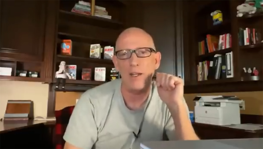 Scott Adam in an episode of his "Real Coffee with Scott Adams" podcast on Aug. 16, 2023. 