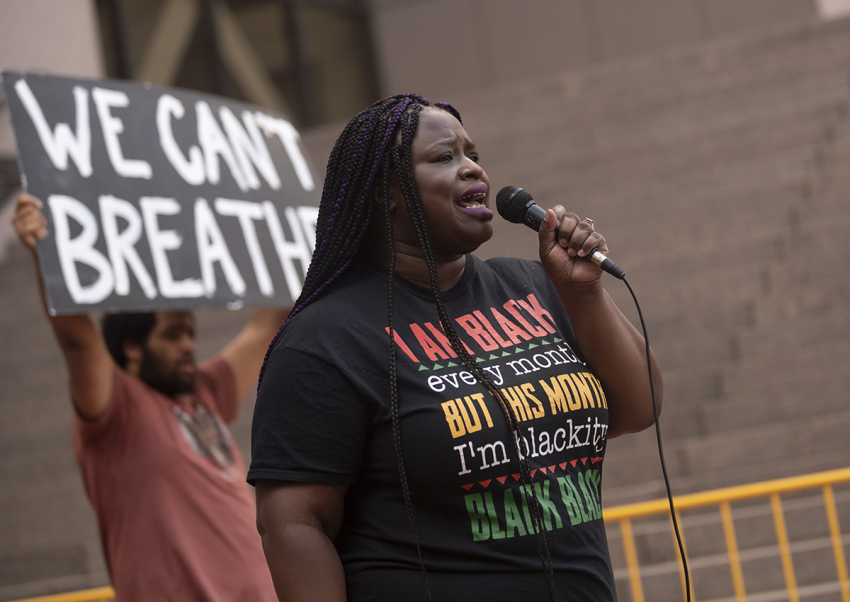 Nekima Levy Armstrong, civil rights lawyer and former candidate for Minneapolis mayor, speaks at a rally outside the Hennepin County Government Center on June 11, 2020, in Minneapolis, Minnesota.