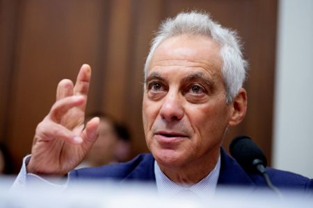 Rahm Emanuel speaks during a House Select Committee on the Chinese Communist Party hearing on Capitol Hill July 23, 2025 in Washington, DC. Emanuel and former Australian Prime Minister Scott Morrison discussed strategic competition between U.S. and China. 