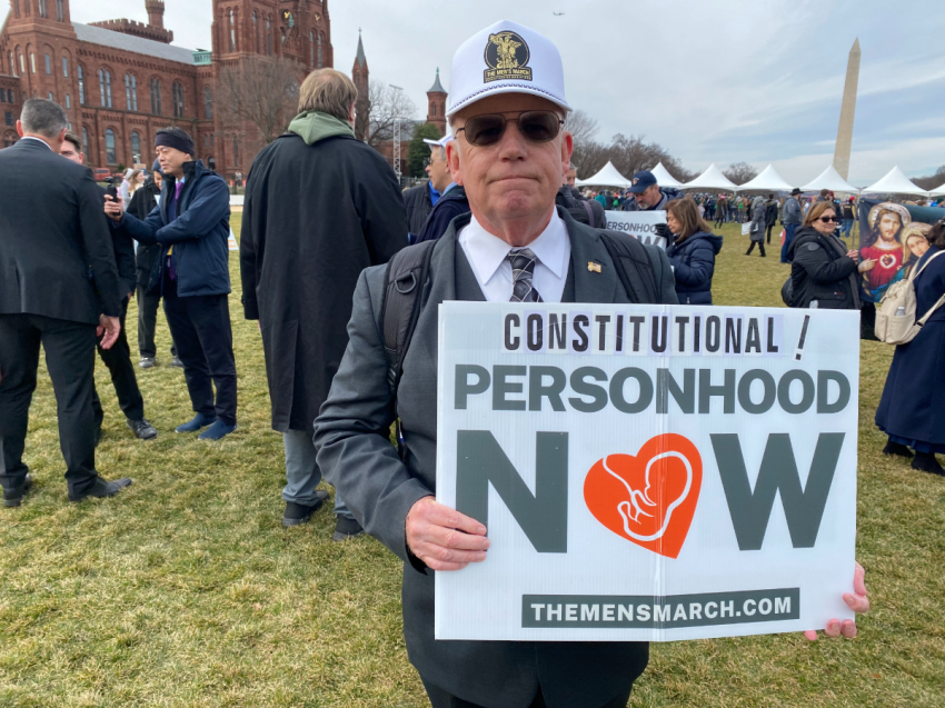 Frank Cassidy of San Antonio, Texas, part of the Men's March Movement, attends the March for Life in Washington, D.C., Jan. 23, 2026. 