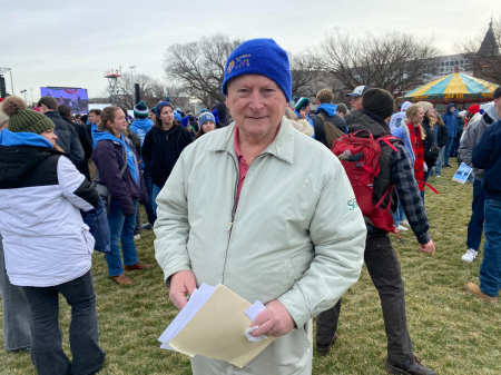 Bill O'Brien from Connecticut, affiliated with the organization Unborn Babies Count, attends the March for Life in Washington, D.C., Jan. 23, 2026. 