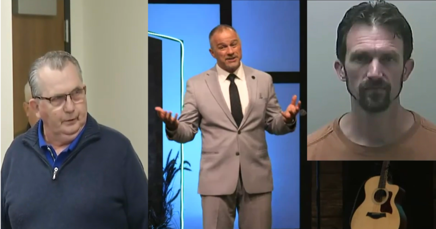 Randy Saylor (L), a former associate pastor with Living Word International Church in Midland, Michigan, along with former pastor James Randolph (C), and ex-elder Brandon Saylor (R), who is Randy Saylor's son. 