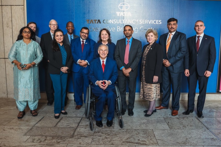 A photo of Texas Gov. Greg Abbott and his delegation during a January 2024 trip to Mumbai.